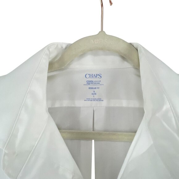 Chaps Men's White Coolmax Regular Fit Dress Shirt Size L Cotton Blend Classic - Picture 5 of 7